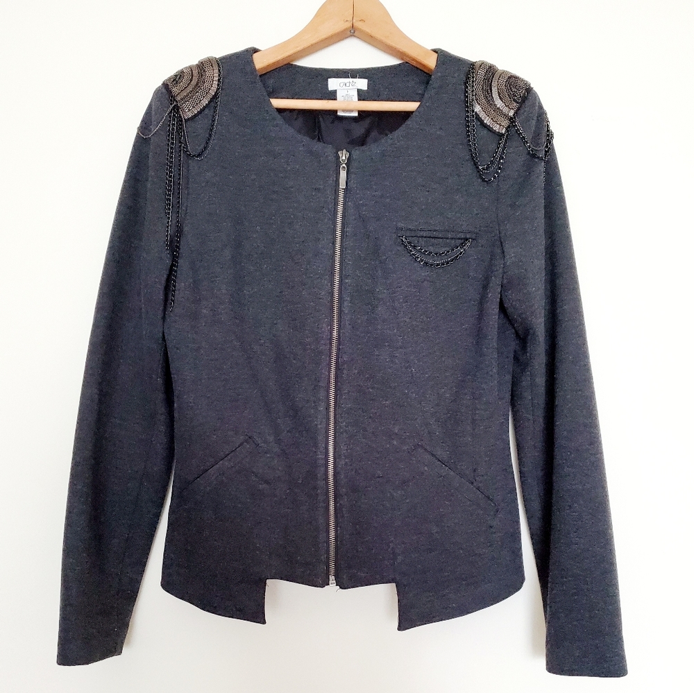 Cache zippered jacket with shoulder embell…